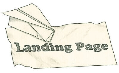 Graphic of a piece of paper with Landing Page written on it.